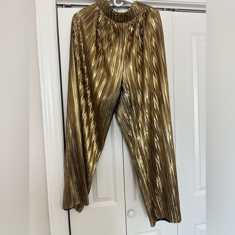 Gold Metallic Pleated Pants